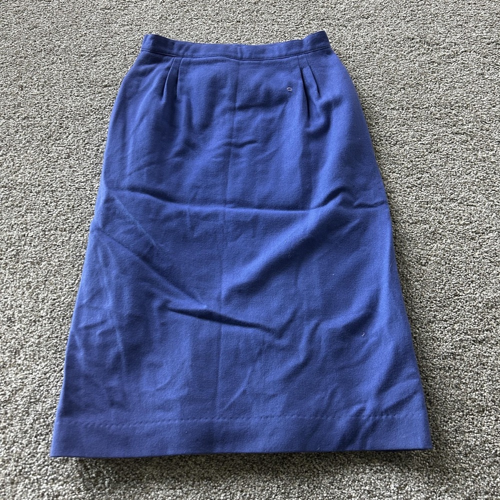 Vintage Austin Hill Skirt Womens 12 Blue Solid Pencil Midi Lined Slit Workwear